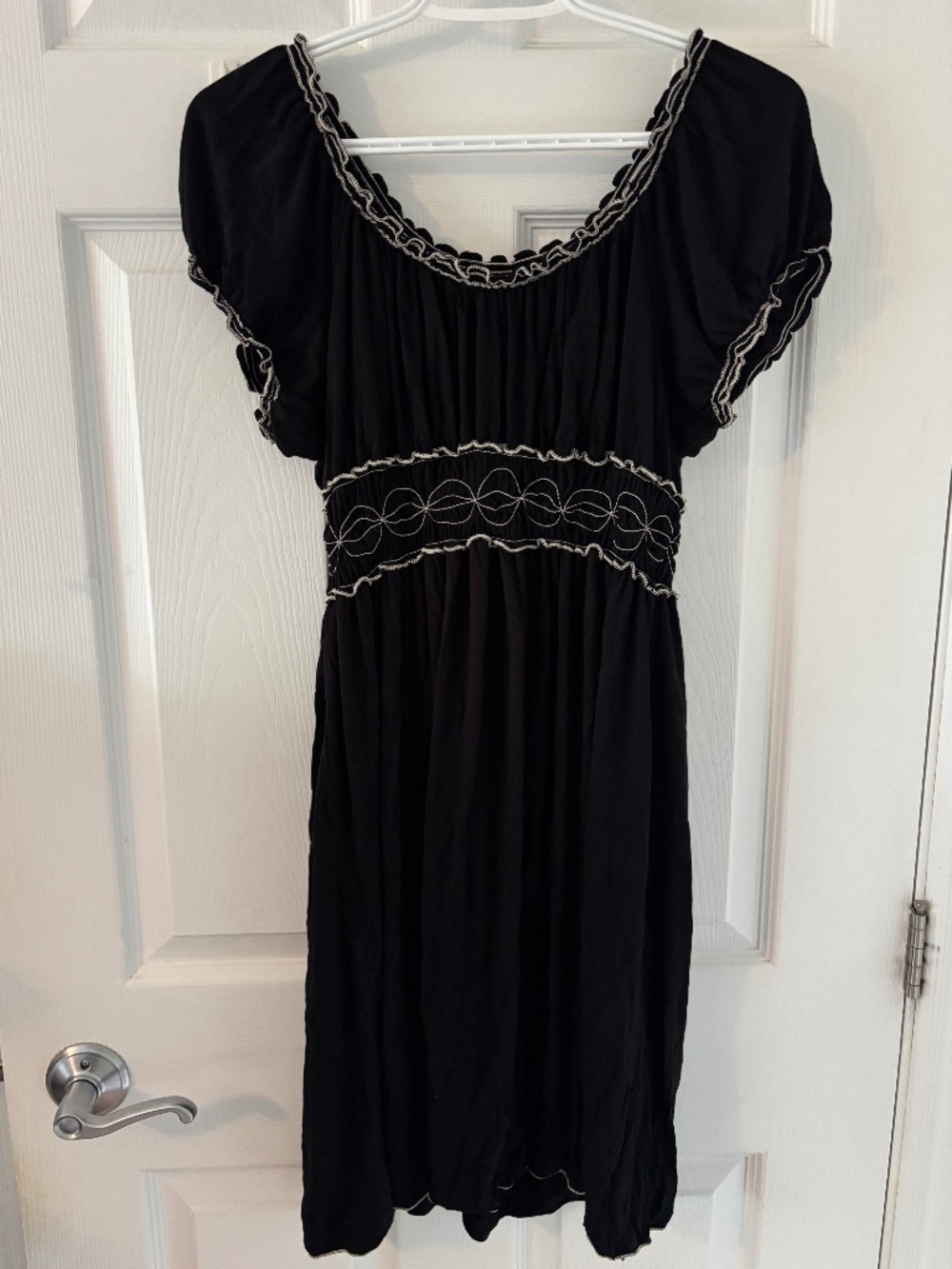 Sophie Max Women’s XL Black Embroidered Boho Dress Short Sleeve Stretch
